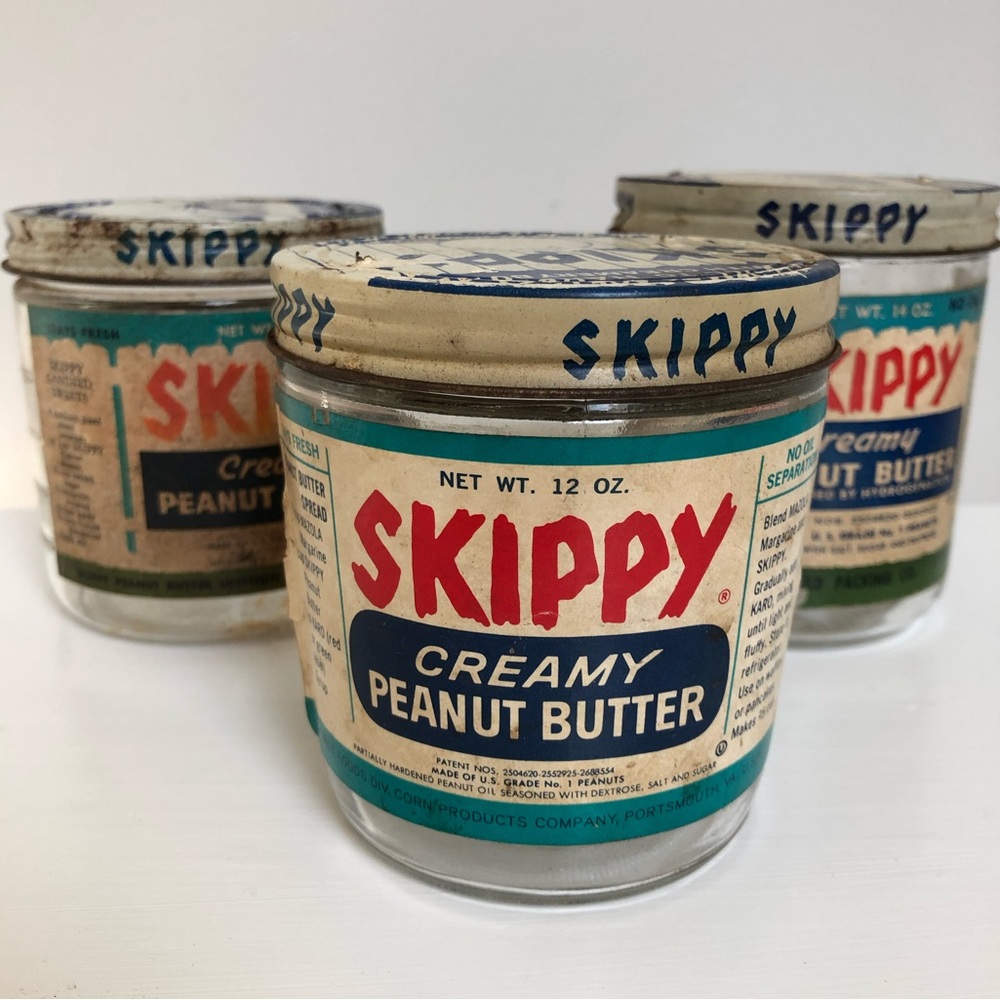 Vintage 1950’s Set of Three Skippy Peanut Butter Ball Jars